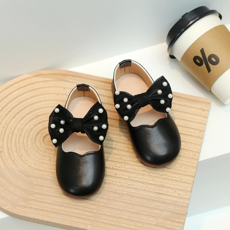 

Children Mary Janes Beading Ribbon Black Beige Girl s Princess Shoes Shallow Flexiable Elegant Fashion Kids Flat Shoe 21-30 21