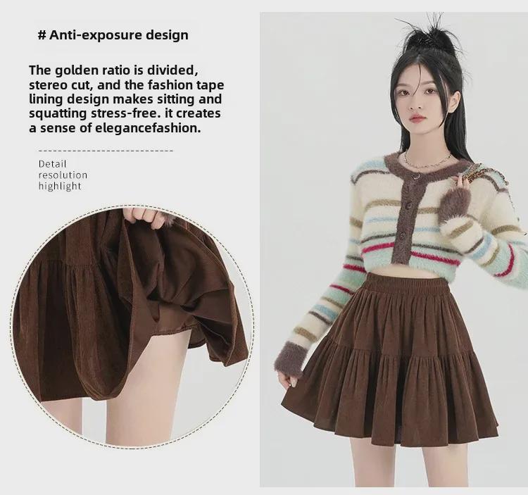 2024 Autumn/Winter High Waist Corduroy Ruffle A-Line Skirt