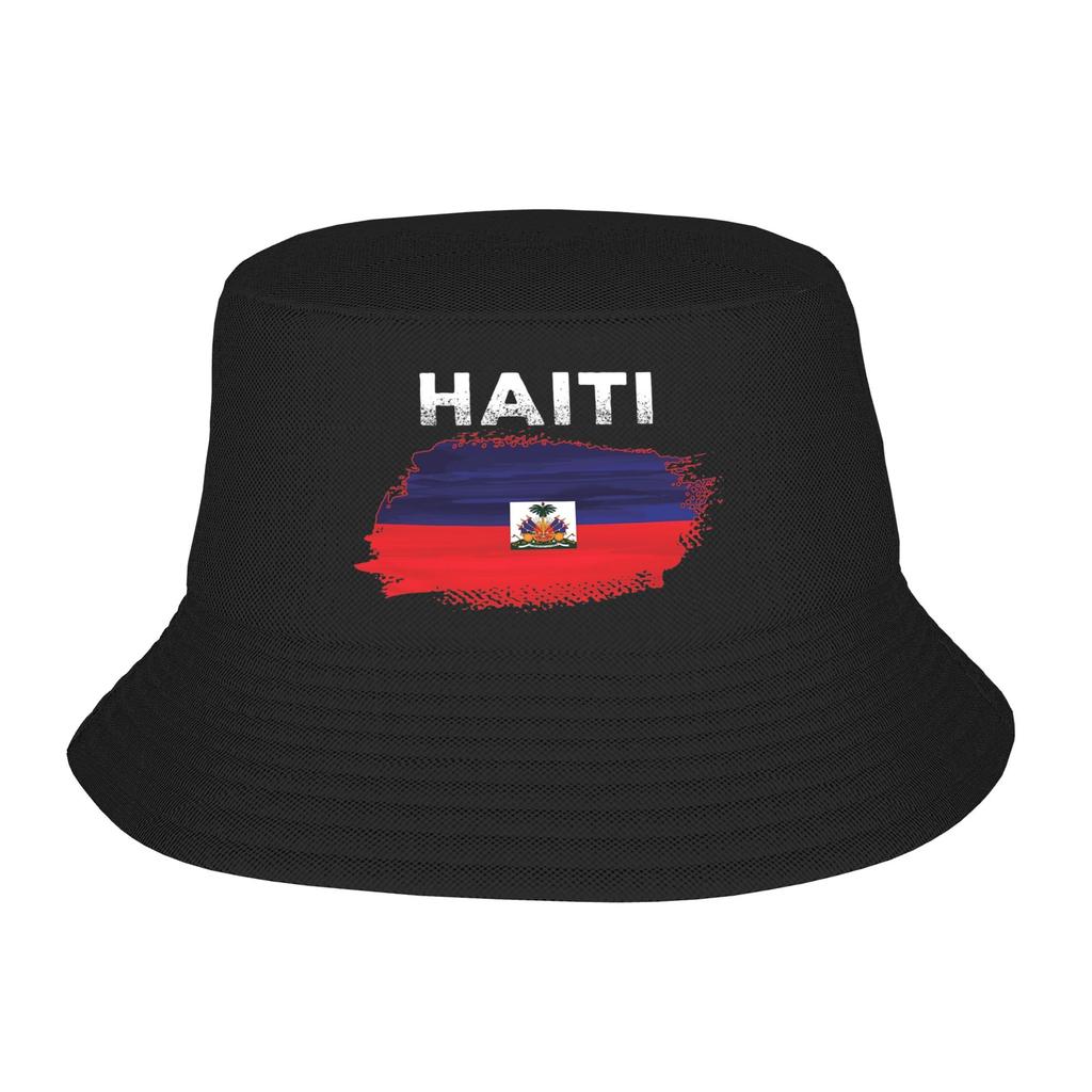 Haiti Grunge Flag Bucket Hat For Woman Beach Floppy Hat Casual Lightweight For Outdoor Sport Fishing Hat Bob Hat