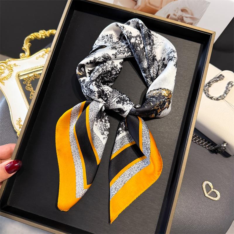 Elegant national style printed silk scarf square scarf high sense versatile shawl sunscreen neck small square scarf headscarf women's scarf
