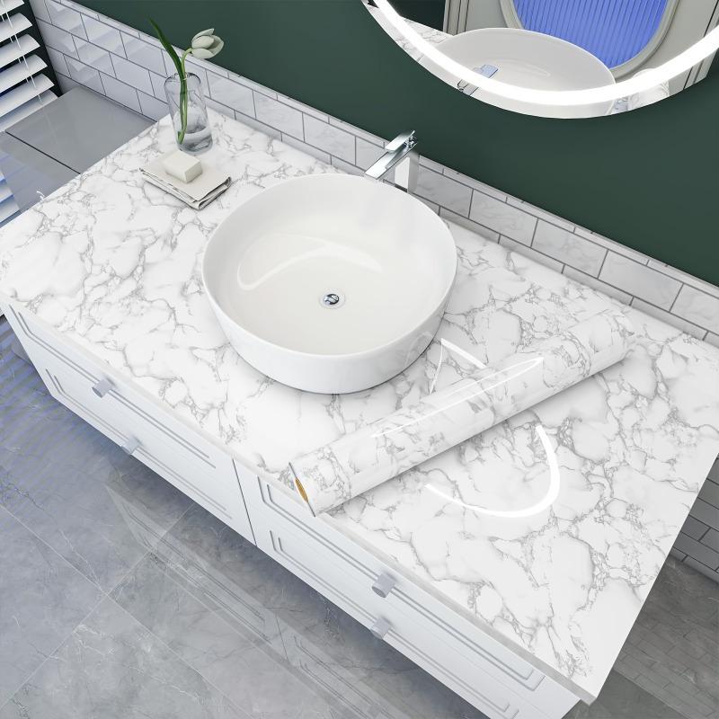 Marble Glossy Self-Adhesive Wallpaper Waterproof Home Decor Stickers for Dining Table Cabinet - Wear-Resistant Wall papers