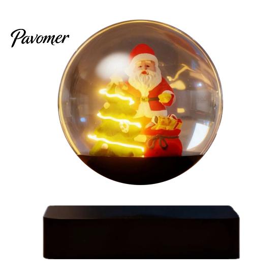 Creative Christmas Party Accessory Magnetic Levitating Santa Claus Tree Ornament with LED Light, Lighted Rotating Floating Desk Decoration for Office