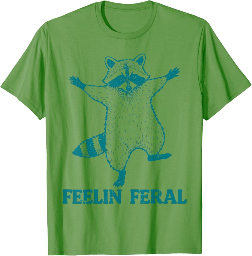 Raccoon Feelin Feral Funny Graphic Tee Casual Short Sleeve Cotton TShirt for Men Women