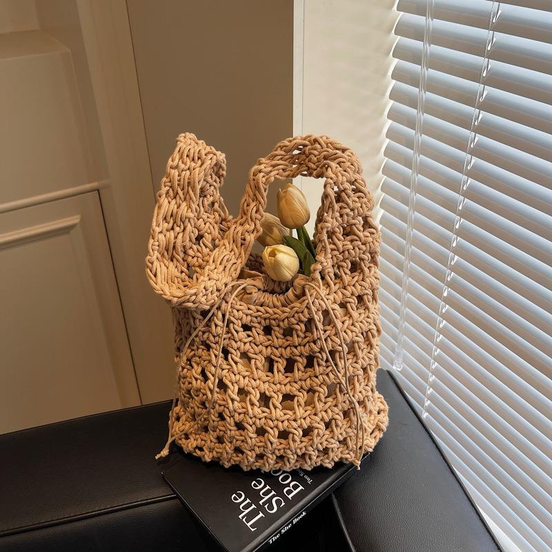 Niche Woven Bag Women's New Retro Hollow Shoulder Bag, Loose Beach Tote Bag