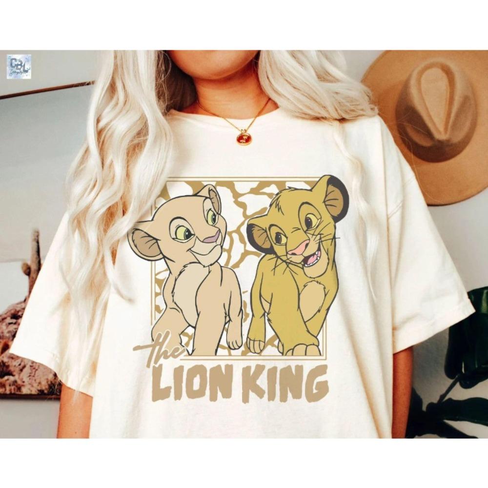 2026 Summer Lion King Simba and Young Nala Tshirt Unisexs Fashion Cotton Quality Casual Loose Short Sleeve Classic Unisex