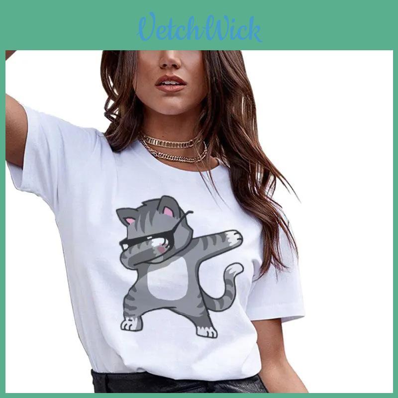 Cute And Fresh Style Unicorn Print T-shirt Cotton Short Sleeve Pullover For Women