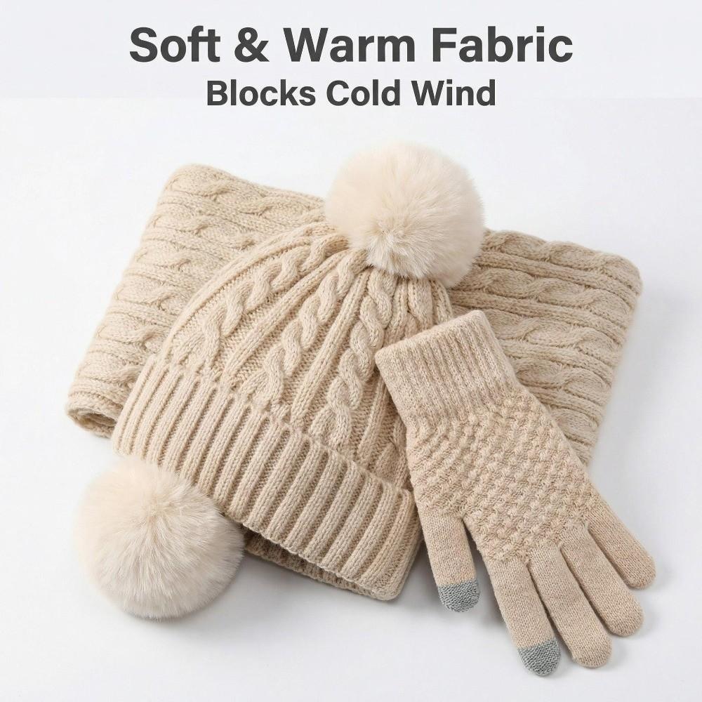 3Pcs/Set Windproof Knit Beanie Snood Set Thicken Scarf Neck Warmer Suit for Men Women