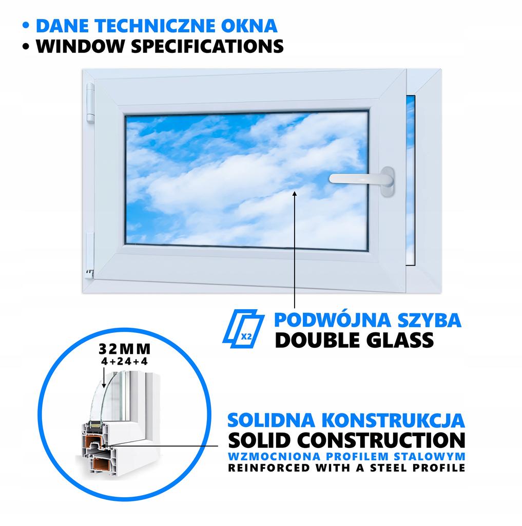 White PVC Window 80X50 Left, New 800X500Mm Double Glazed Tilt-and-Turn Ru