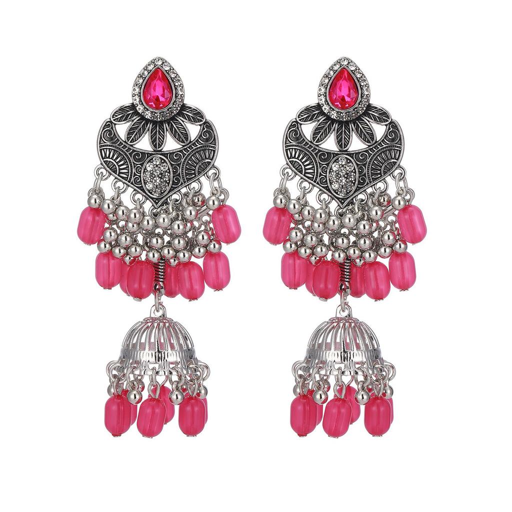 Bohemian Rhinestone Tassel Earrings: Retro European & American Style, High-End Exaggerated Design