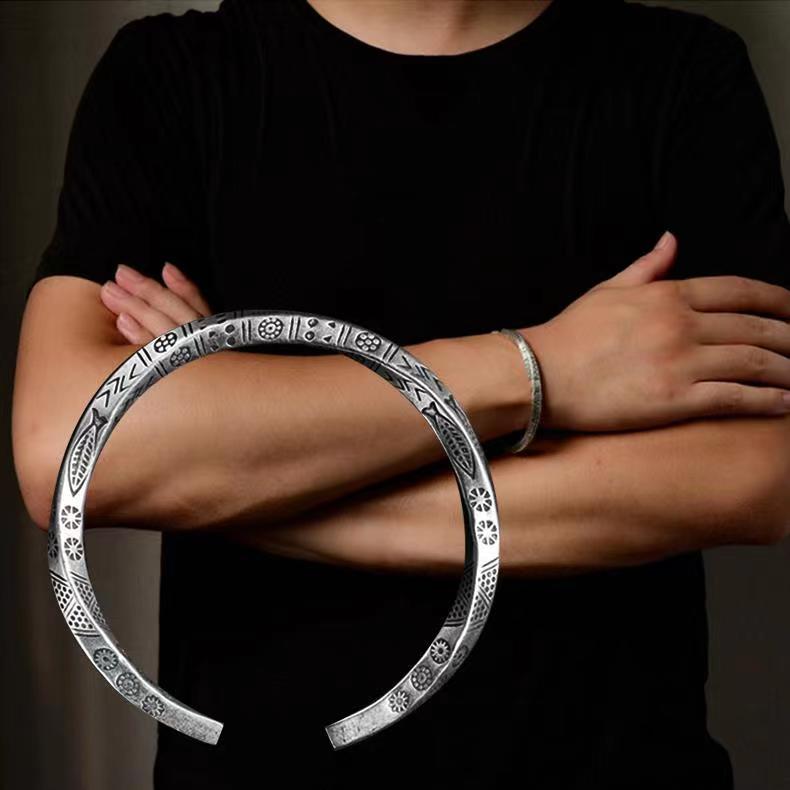 Silver Feather Cuff Bracelet for Men Women Vintage Adjustable Bracelet Bangle Fashion Jewelry