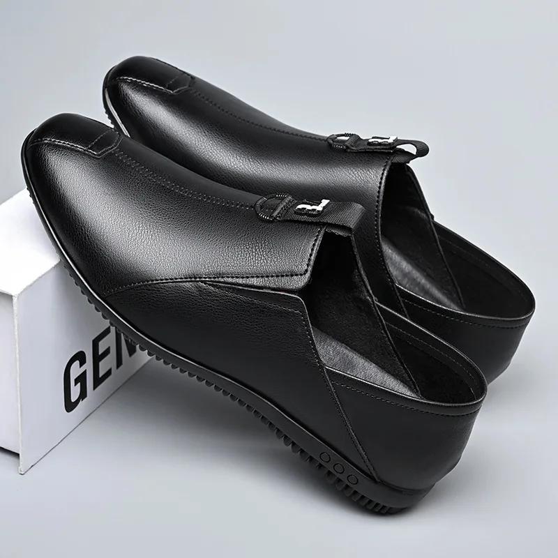 New Shoes for Men Leather Casual Shoes Spring Flat Slip-on Loafers Youth Cool Lightweight Driving Shoes