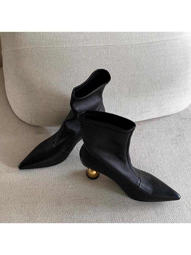 Woman Ankle Boots Strange Style Heel Black Modern Boot Pointed Toe 6.5cm High Heels Soft Leather Woman Trend Shoes