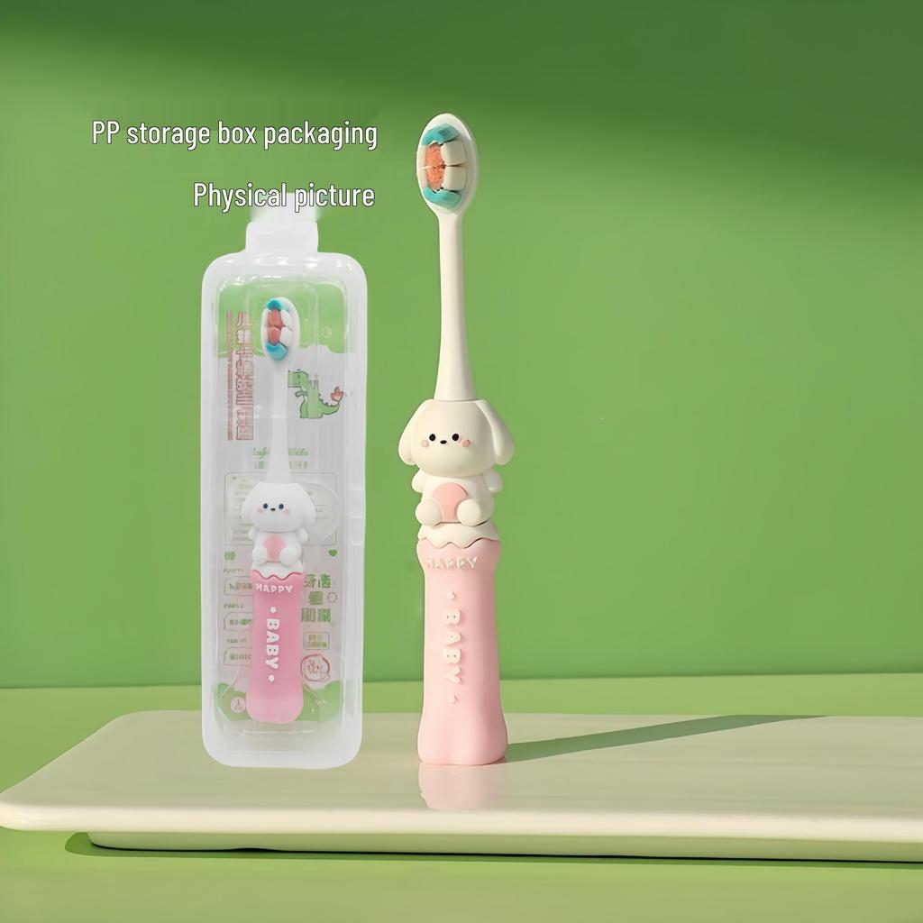Children's Cartoon Dinosaur Toothbrush, Ages 3-12, with Cute Non-slip Handle & Soft Bristles for Gentle Oral Care