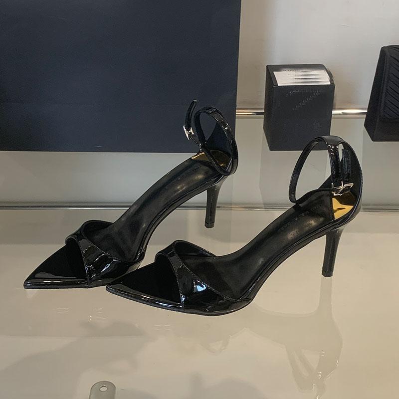 

Модные вечерние женские босоножки на тонком высоком каблуке, обувь с ремешком на щиколотке, модная обувь с острым носком, женские босоножки на каблуке, туфли-лодочки 35 чёрный