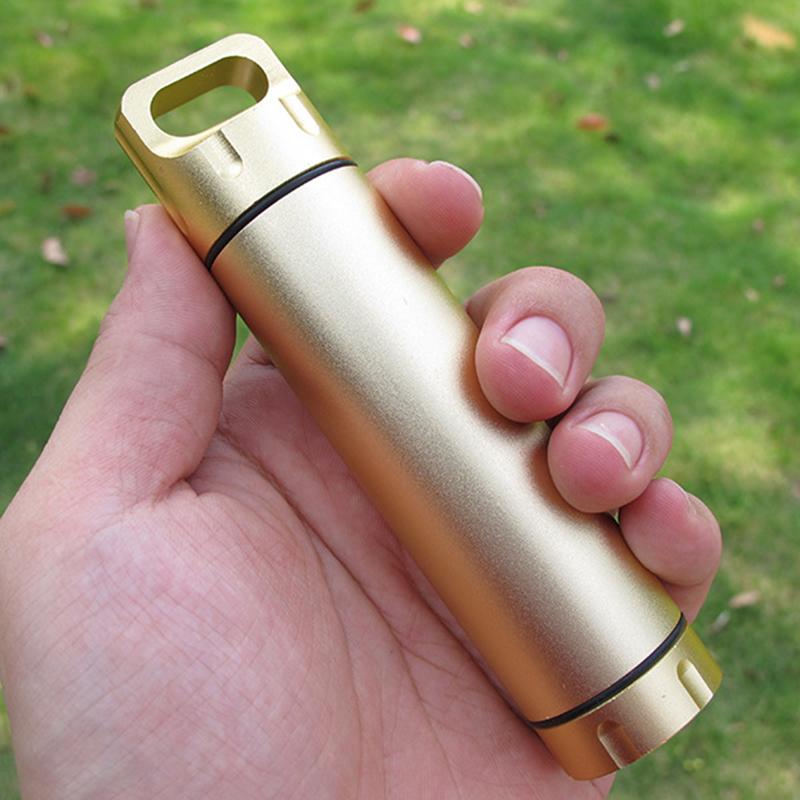 60ml Outdoor Kapsel Verschlussflasche Tragbare Aluminiumlegierung Überleben Pillendose Versiegelte Wasserdichte Box Behälter Etui Batteriehalter