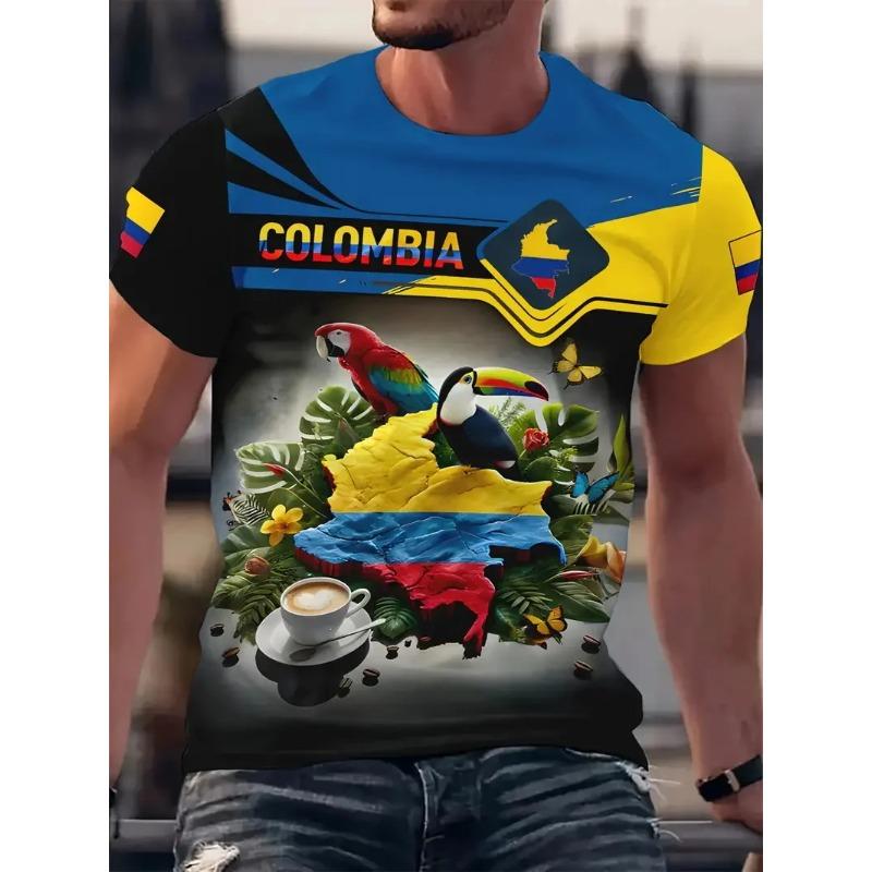 Full Print Colombia Flag Graphic Tshirts For Men New In Casual Crew Neck Short Sleeve T Shirt Streetwear Men's Oversized Tees