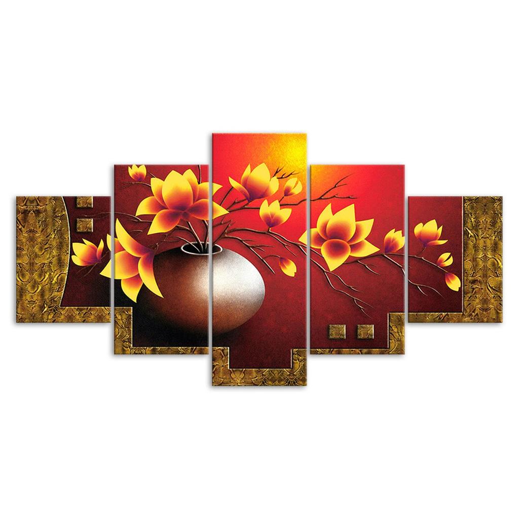 Living Room Flower Vase Painting 5 Piece Five Panel Wall Canvas Print Modern Art Poster Picture Home Decor Gift For Him For Her