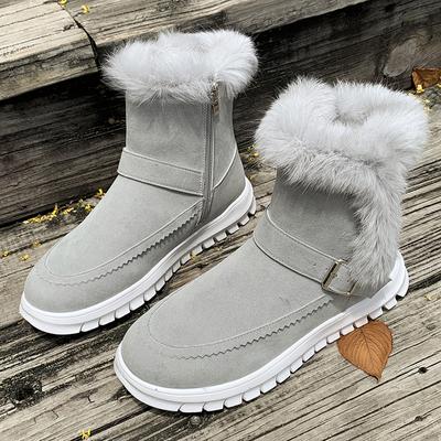 Mode Winter Neue Mode Flache Baumwollstiefel Damen Runde Zehenpartie Wildleder mit Wolle Verdickt Seitlicher Reißverschluss Schneestiefel