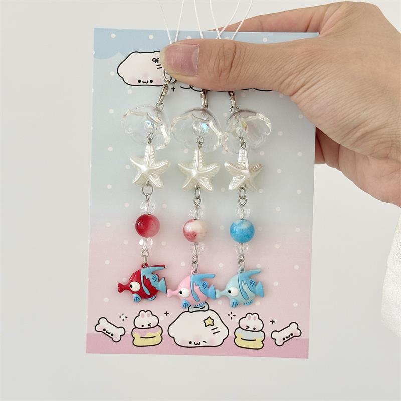 Cute Clownfish Starfish Wind Chimes Phone Lanyard Strap Keyring Pendant Anti Lost Phone Chain Bag Ornament Cell Phone Charm Gift