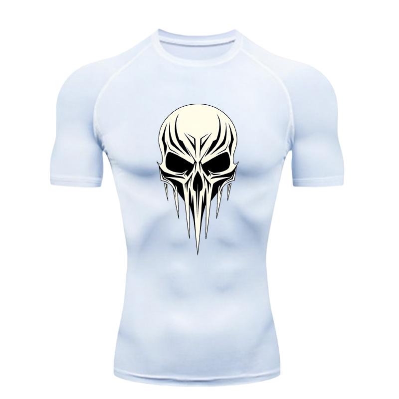 Skull Pattern Men's Sports T - Shirt Training Fitness Compression Workout T - Shirt Athletic Tees Gym T - Shirts Running