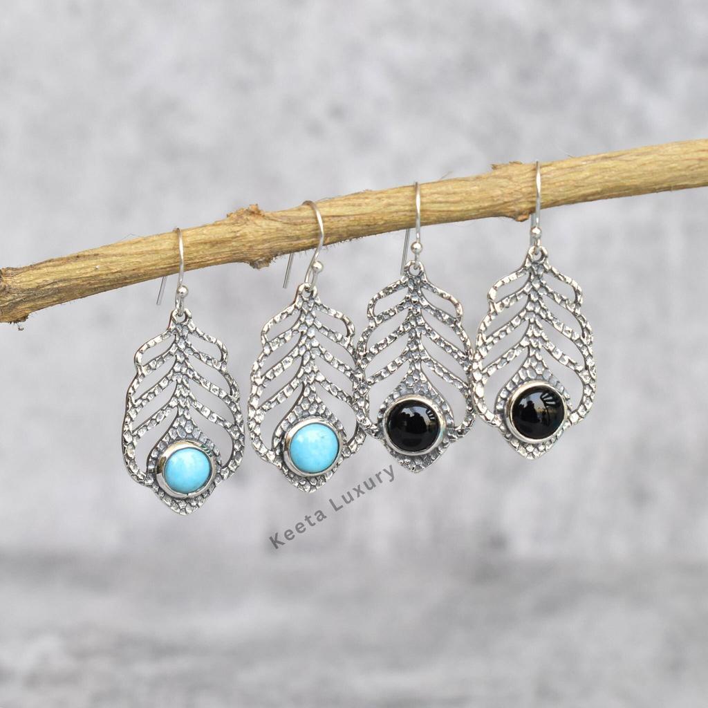 Genuine Blue Turquoise Oxidized Earrings Turquoise Dangle Earrings Sterling Silver Earrings for Women Bridesmaid Jewelry Unique Gift