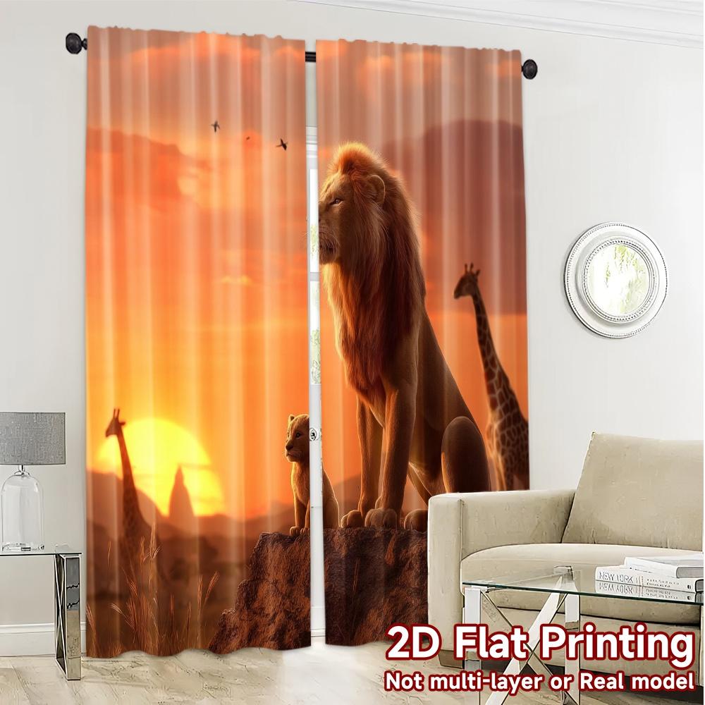 2pcs   2D FLAT PRINTING Curtains (Without Rod) Savanna Sunset Print Modern Curtains Versatile 100% Polyester Curtains Outdoor