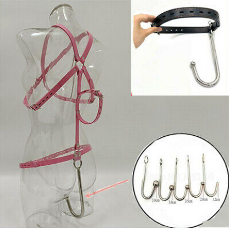 Female Bondage Harness Body Adjustable Leather Belt with Plug Hook Restraints Metal Butt Plug Sex Toy Body Harness
