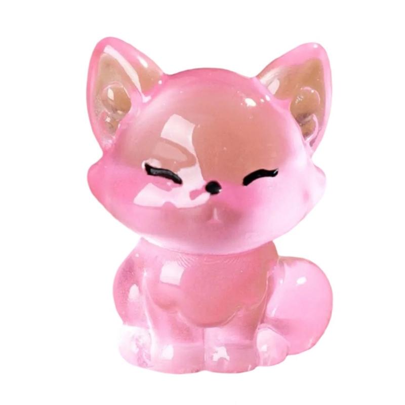 6pcs Cute Little Foxes Sculptures with Glowing in Dark Effect Luminously Animal Figurines for Home Car Interior Decors