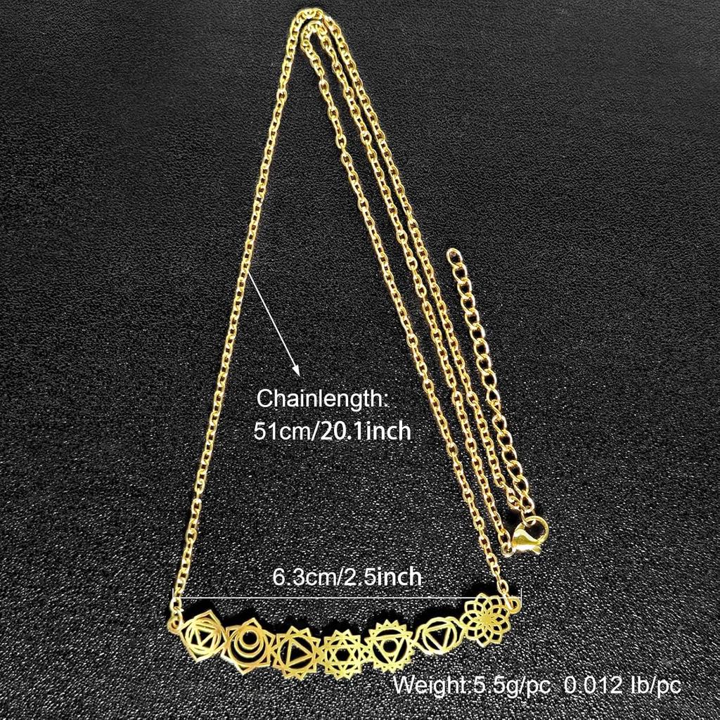 Gold 7 Chakra Necklace for Women Long Pendant Yoga Jewelry Fashion Accessories Adjustable Chain Spiritual Necklace Y-shaped Jewelry Gift for Women