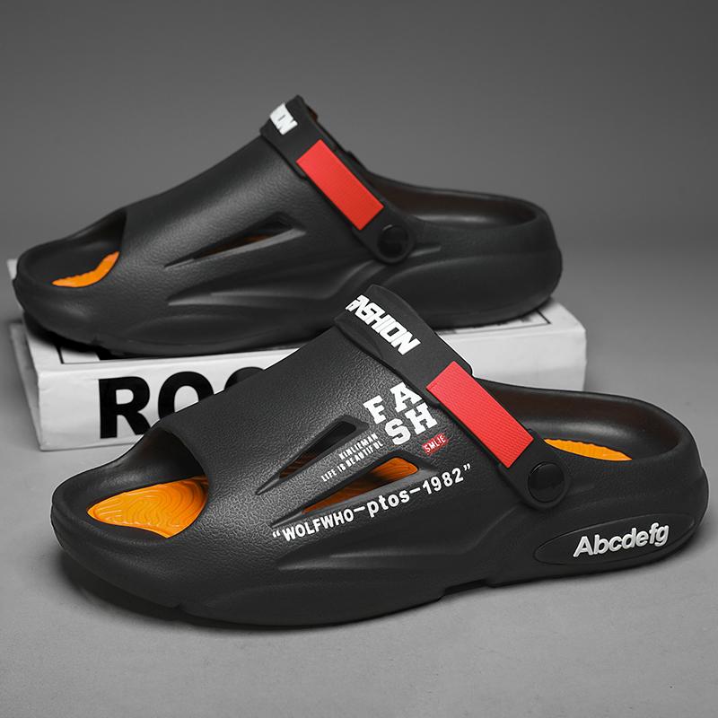 Men's Anti-Slip Outdoor Clog Sandals - Quick-Dry EVA Beach Shoes with Bold Letter Print, Lightweight Garden/Camping Sandals for Walking