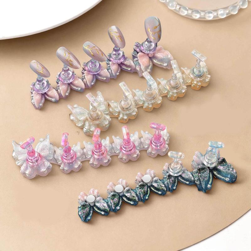 5Pcs/Set Aurora Butterfly Magnetic Nail Tip Display Stand For Manicure Press-On Nails Training Gel Nail Polish Nail Tip Display