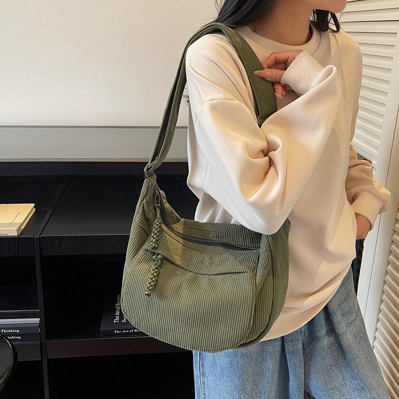Borsa a spalla in velluto a coste da donna borsa a tracolla a tinta unita