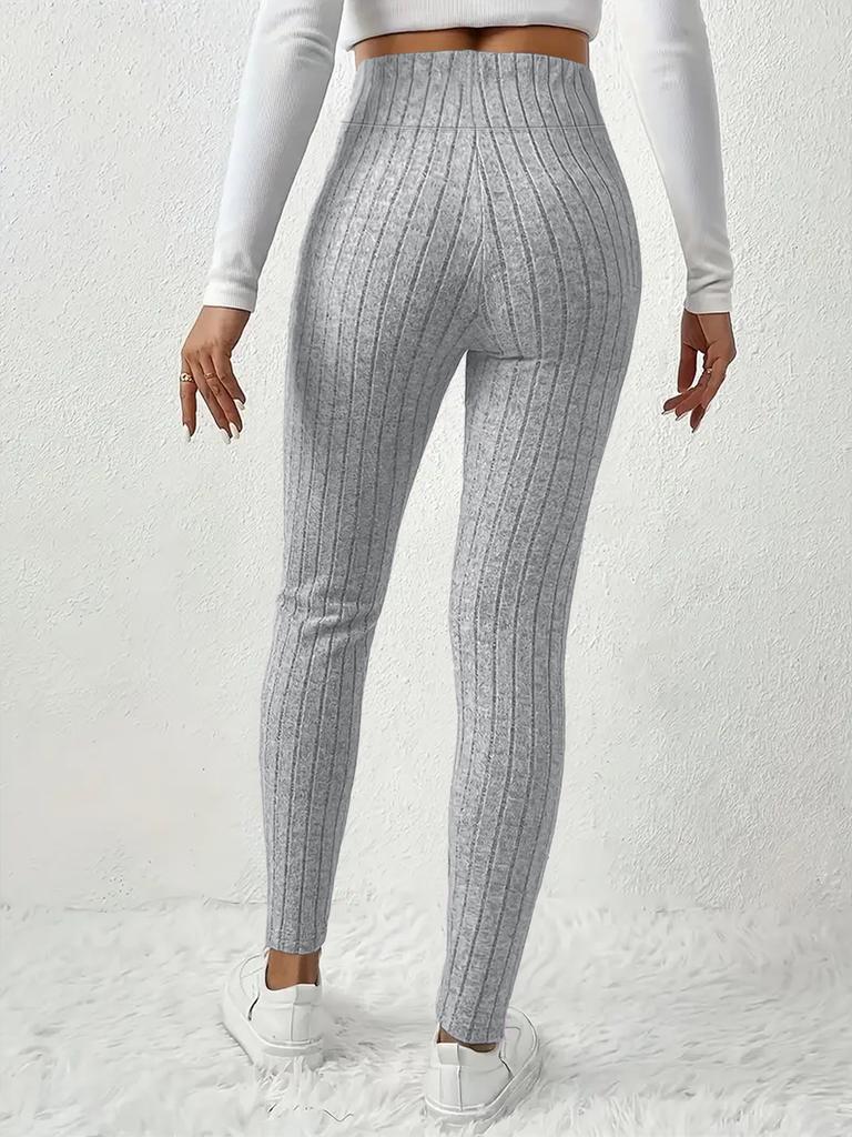 Women's Casual Pants with Ribbed Waistband High-Waisted Tie-Waist Warm Comfortable Tight-Fitting 9-Inch Pants for Home Use