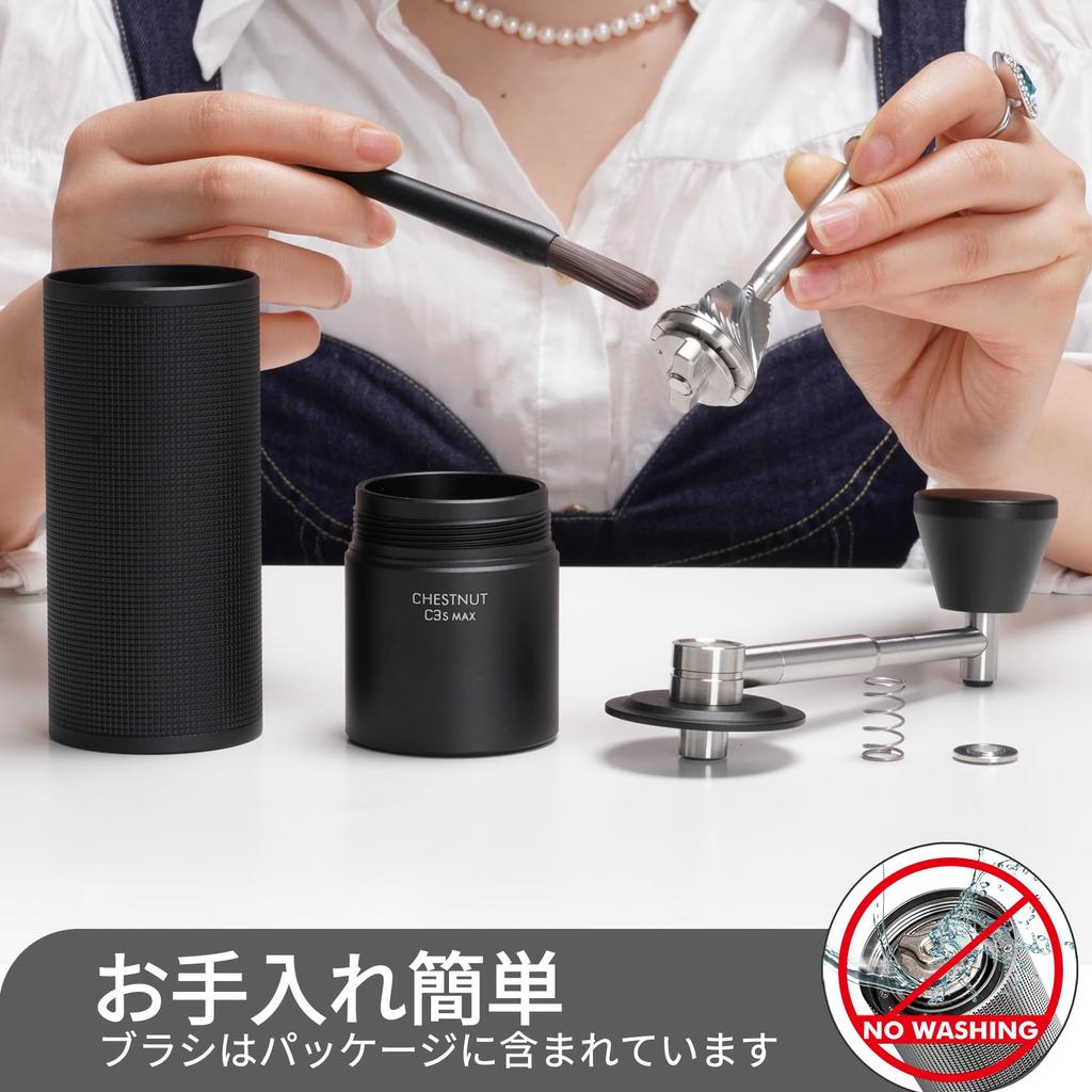 TIMEMORE C3S Max Coffee Manual Folding 30g CNC Stainless Steel Conical Internal Adjustable Double Bearing Positioning for Chestnut Black Grinder,