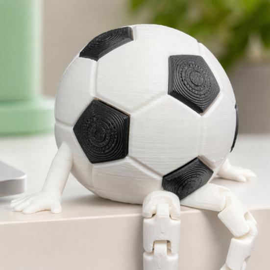 3D Printed Soccer Ball Buddy Figurine with Articulated Legs, Decorative Sports Collectible, Desktop Shelf Decor, White and Black Football Unique Gift
