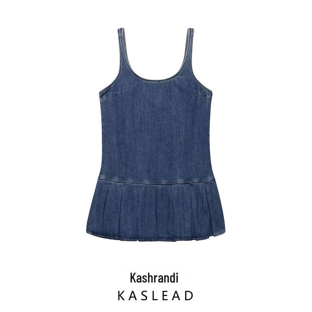 2025 Spring Fashion: European & American Style Women's Pleated Denim Dress