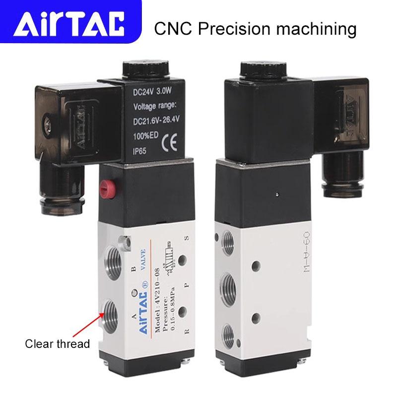 AIRTAC Original Pneumatic 5/2 Way Solenoid Valve 4V110-06 4V210-08 4V310-10 4V410-15 12V 24V 110V 220V Direction Control Valve