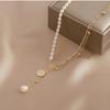 Natural freshwater pearl necklace women's niche design splicing round brand pendant collarbone chain sweater chain
