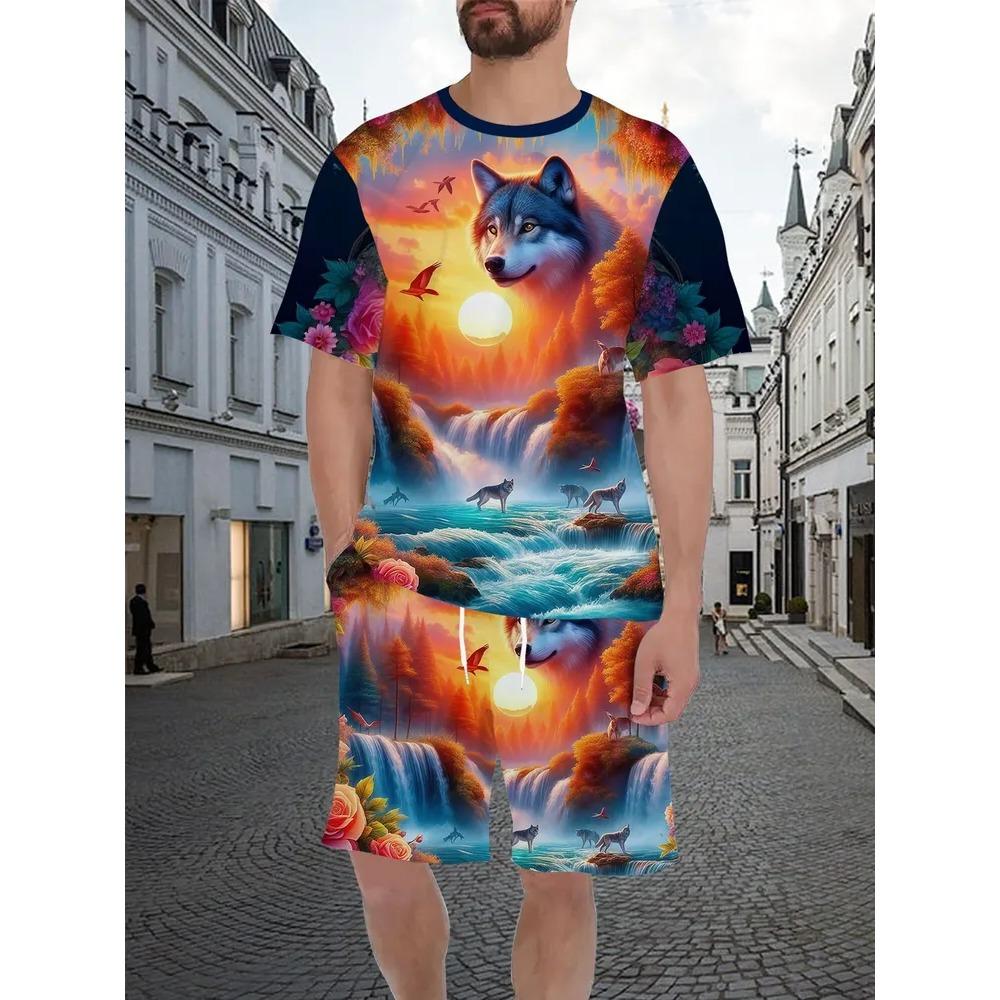Summer Men's Two-Piece Set Animal 3D Printed Sports Wear Fashionable Soft Comfortable Breathable Large Loose Casual Style Sports Wear