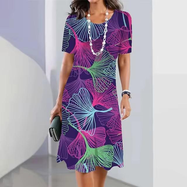 3D Geometric Stripe Print Elegant Women's Short-sleeved Summer Dress