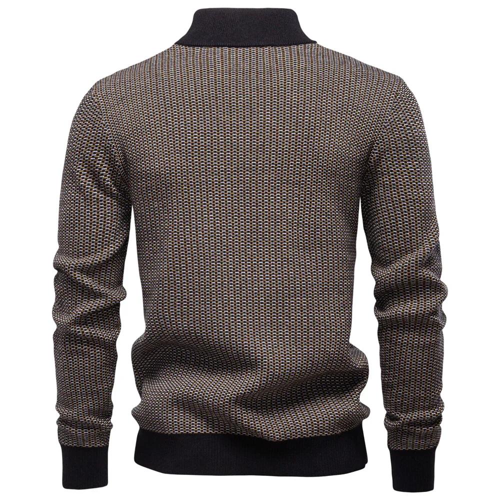 Classic Striped Knitwear Men Cotton Blend Sweater Mock Neck Warm Thickened Old Money Luxury Winter Sweaters for Men