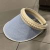 Women Straw Visor Hat With Pearl Decoration Breathable Sun Protection Headband For Spring Summer Travel And Daily Wear