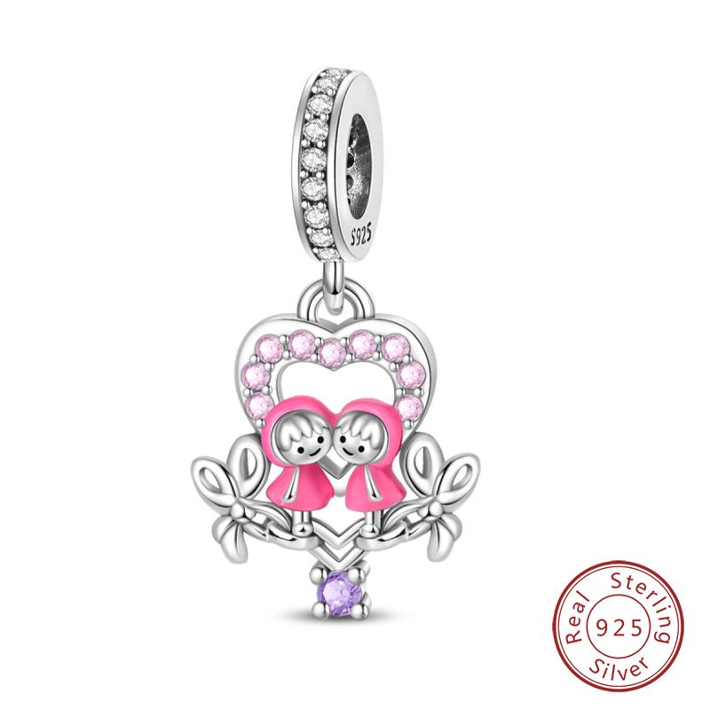 Real Copper Pink Series Heart Charms Beads Fit Qikaola Original Bracelets Diy Mother'S Day Jewelry Gift For Mom