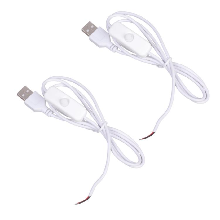 2 Pin Bare Wire USB Power Cord 22AWG Tinned Tip with Switches 5V/1A Support Cable Power Line Plastic Texture for Repair