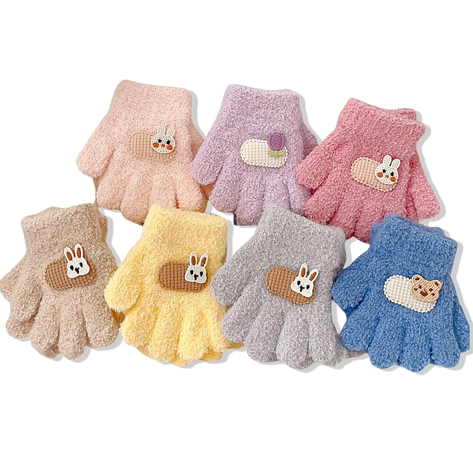 VNGOLERRY and Fluffy Perfect for Fall and and Cold Rabbit and Floral Perfect for and Cute Gift for Girls and Ages Kids' Babies' Gloves, Five-Finger