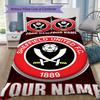 Benutzerdefinierter Name Sheffield United FC Muster Bettwäsche Steppdecke Set Steppdecke Bezug Kissenbezug Heimdekoration Geburtstagsgeschenk (1*Bettbezug+2*Kissenbezug ohne Füllung)