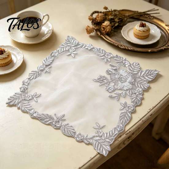 Heat Resistant Coasters Square Lace Placemat for Dining Table, Embroidered Mesh Table Embroidery Placemats Mat, Retro Floral Decorative Coaster