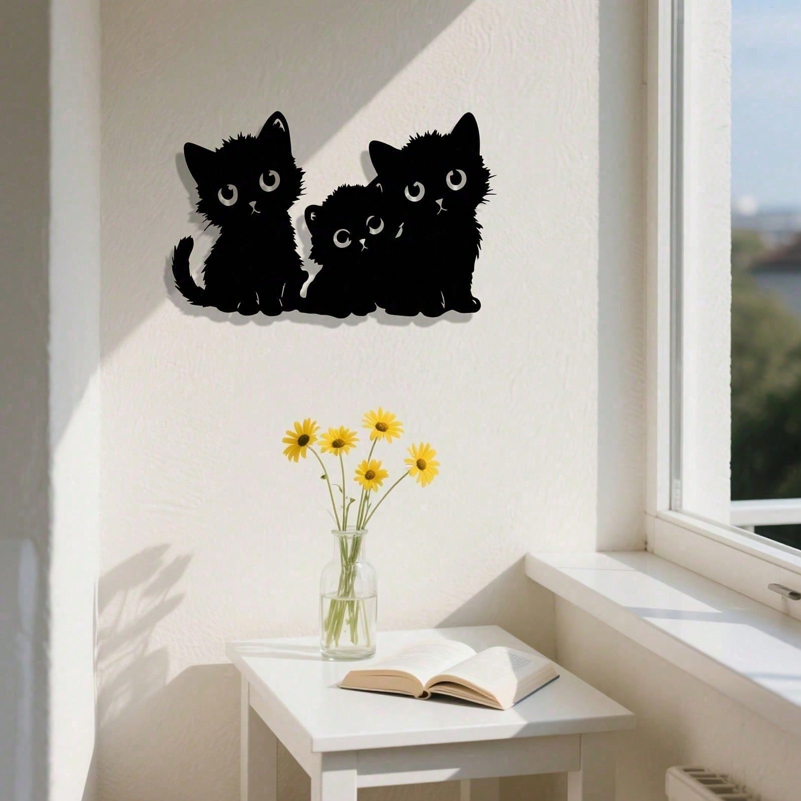 Metal Wall Art Cat Sculpture Vintage Style Wrought Iron Decor Rust Resistant Gift