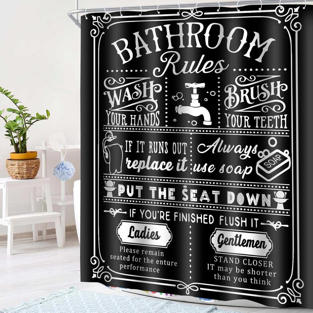 Funny Quotes Shower Curtain Cool Black and White Bathroom Rules Shower Curtains Fun Cute Toilet Sayings Fable Motto Bathroom