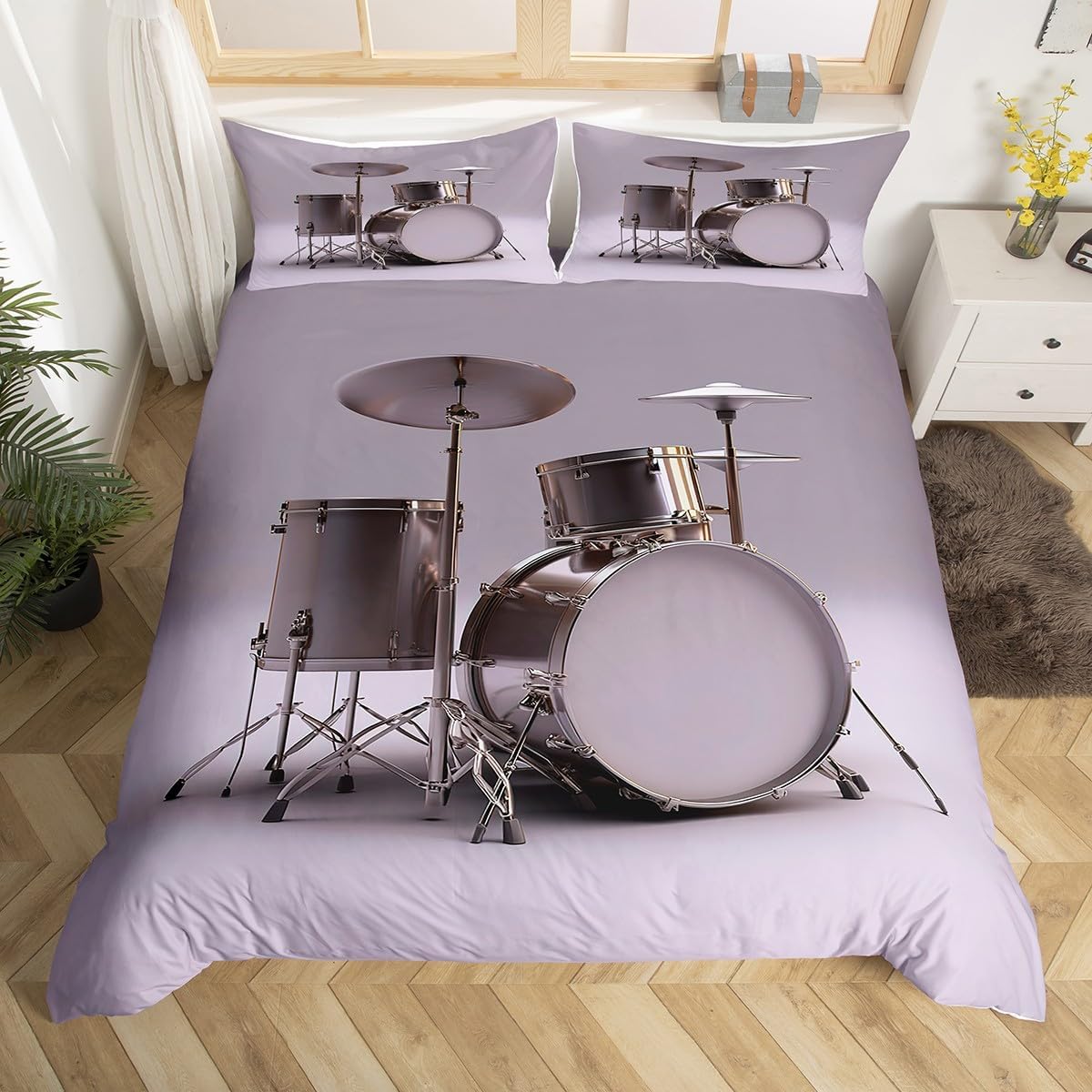 

3D Drum Kit Soft Duvet Cover Quen Microfiber Rock Music Theme Clasic Musical Instrument Warm Comforter Cover Hip Hop Grunge Beding Set 100*200cm Single
